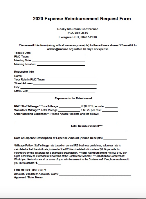 2020 Expense Reimbursement Form